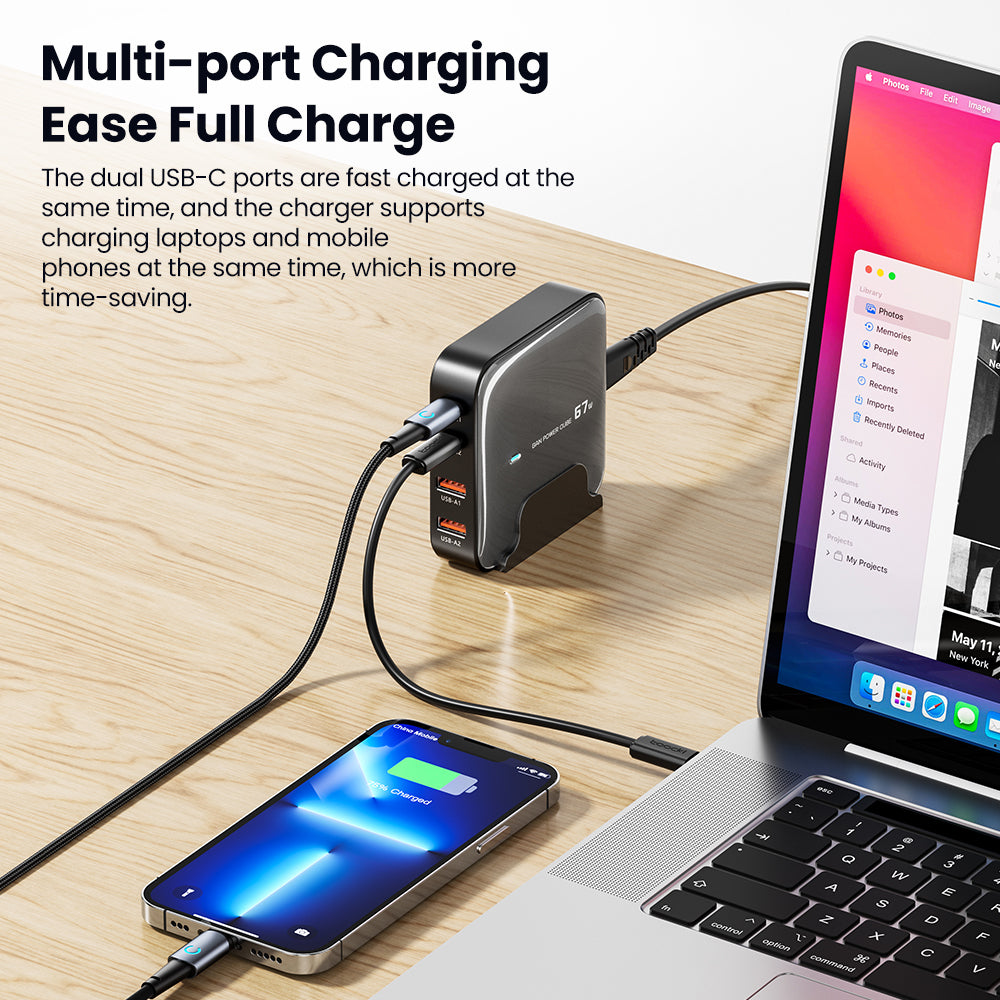 TOOCKI 2 Type-C + 2 USB-A PD 67W Fast Charging Adapter GaN Desktop Charger TOOCKI 2 Type-C + 2 USB-A PD 67W Fast Charging Adapter GaN Desktop Charger